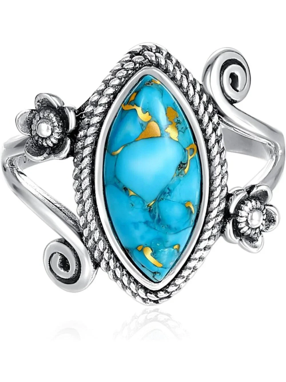 Boho Turquoise Stacking Rings for Women - Vintage 925 Sterling Silver Statement